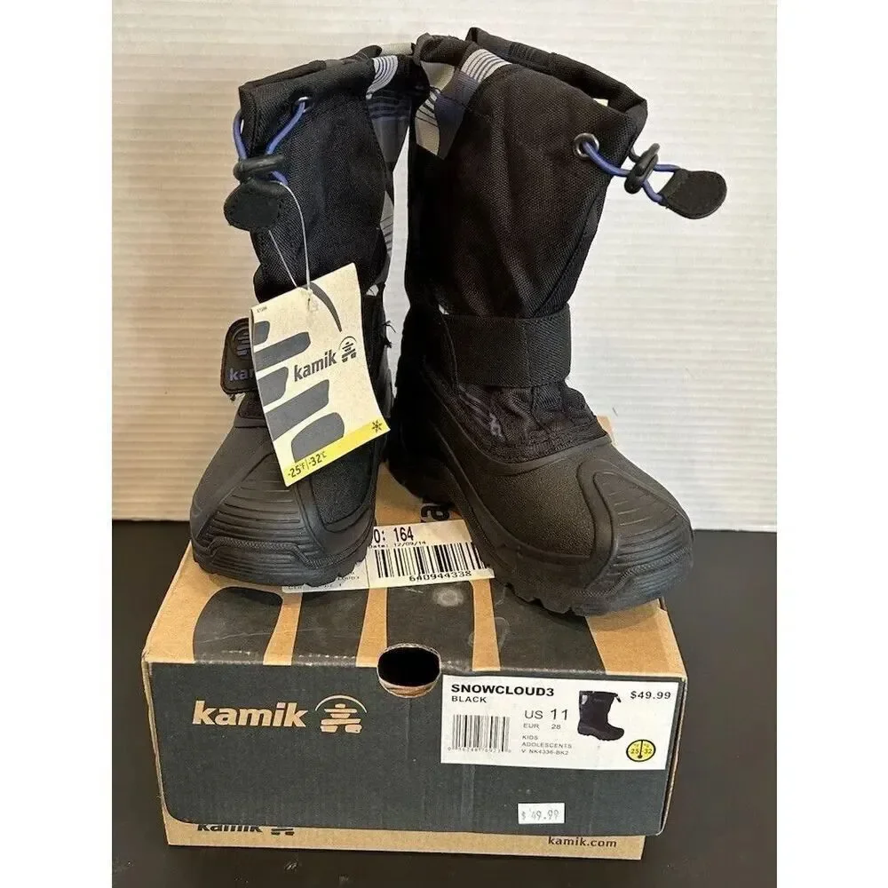Kamik Snowcloud3 Kids Snow Boots US Size 11 Black Waterproof Insulated